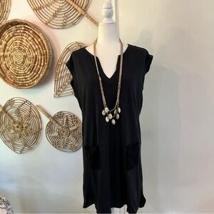 Velvet by Graham & Spencer Black Cotton Tunic Dress Pockets Boho Minimalist M